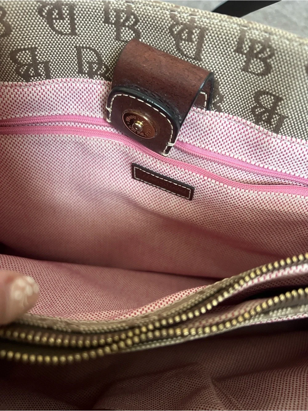 Vintage Dooney & Bourke Beige Signature Canvas Tote with Brown Trim